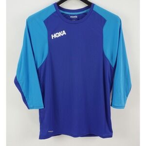 Hoka One One Mens Medium 3/4 Sleeve Blue Colorblock Thermal Crew Running T-Shirt